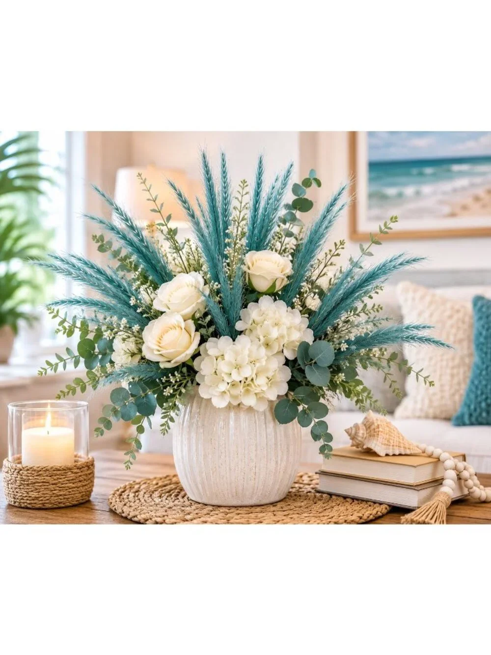 Teal Pampas Grass Stems 13 Pc Wispy Artificial Filler Grass 16 Inch Faux Floral
